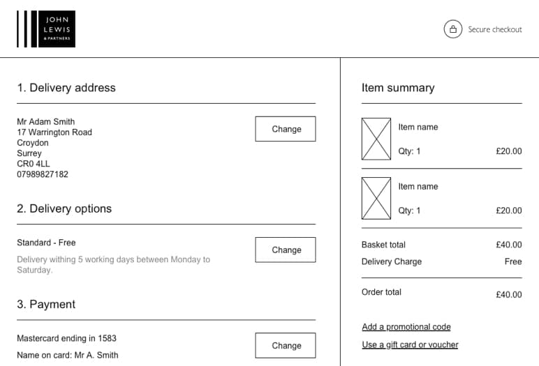 Wireframing a future 'one-page checkout' concept