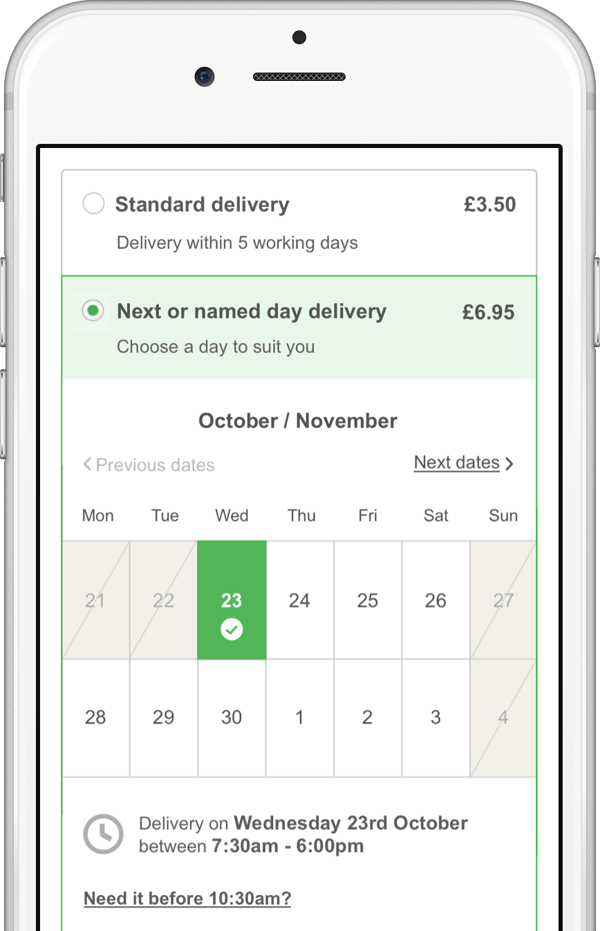 Two-week calender view for one-man delivery